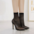 2019 Fashion Shoes Sexy Price Cheaper Black Color Transparent PVC with Mesh High Heels Woman Sandals